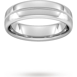 Goldsmiths 6mm Flat Court Heavy Milgrain Centre Wedding Ring In 950 Palladium - Ring Size U