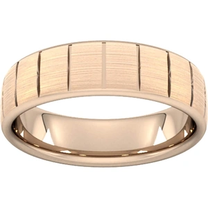 Goldsmiths 6mm Flat Court Heavy Vertical Lines Wedding Ring In 9 Carat Rose Gold - Ring Size Q