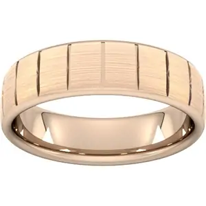 Goldsmiths 6mm Flat Court Heavy Vertical Lines Wedding Ring In 9 Carat Rose Gold - Ring Size X