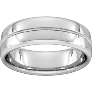 Goldsmiths 7mm Flat Court Heavy Milgrain Centre Wedding Ring In 950 Palladium - Ring Size G