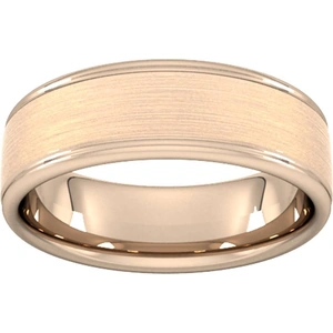 Goldsmiths 7mm Flat Court Heavy Matt Centre With Grooves Wedding Ring In 9 Carat Rose Gold - Ring Size P