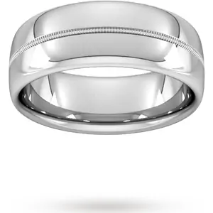 Goldsmiths 8mm Flat Court Heavy Milgrain Centre Wedding Ring In 9 Carat White Gold - Ring Size Z