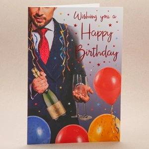 Greetings Happy Birthday Champagne Card