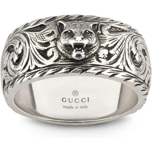 Gucci Gatto Thin Silver 10mm Ring With Feline Head - Ring Size K