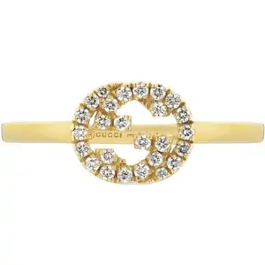 Gucci Interlocking G 18ct Yellow Gold 0.12ct Diamond Ring - Ring Size K