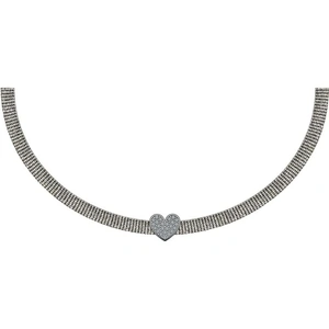 Guess Jewellery GUESS rhodium plated 12 flat mesh necklace with Swarovski® crystal pavè heart