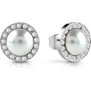 Guess Jewellery GUESS rhodium plated Swarovski® pearl stud earrings with Swarovski® pavè crystal frame