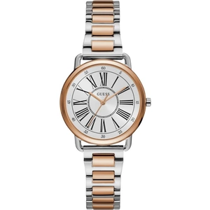 GUESS Ladies silver and rose gold watch with white dial