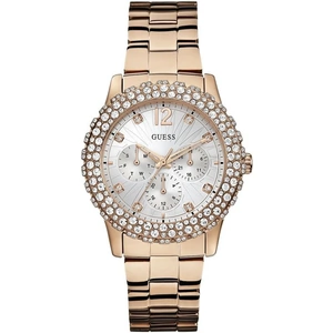 GUESS Ladies rose gold bracelet watch with crystal details