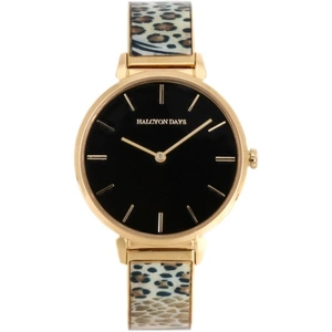 Halcyon Days Mixed Animal Print Gold 36mm Face Bangle Watch