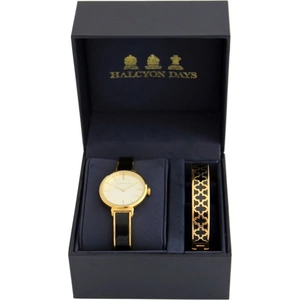 Halcyon Days Agama Black & Gold Watch & 1cm Bangle Gift Set
