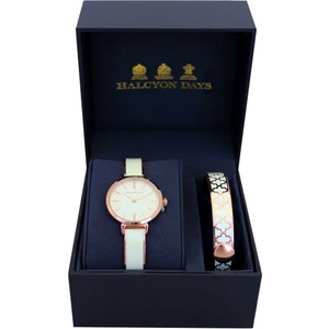 Halcyon Days Agama Cream & Rose Gold Watch & 1cm Bangle Gift Set