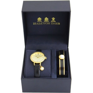 Halcyon Days Agama Pearl Black & Gold Watch & Bangle Gift Set