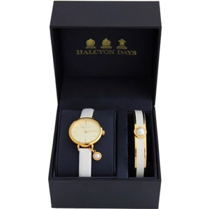 Halcyon Days Agama Pearl Cream & Gold Watch & Bangle Gift Set