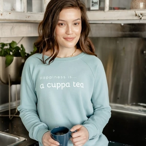 Happiness Is Inc. Happiness is...a Cuppa Tea Sweatshirt in Teal