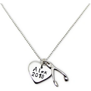HilaryandJune Personalised Sterling Silver Lucky Heart & Wishbone Necklace