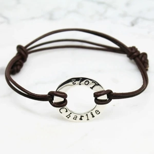 HilaryandJune Personalized Circle Brown Round Leather Bracelet