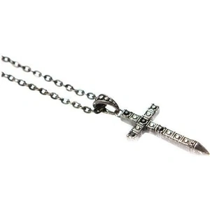 Icon Brand Jewellery Mens Icon Brand Silver Plated Rebel Heritage Onyx Cross Necklace