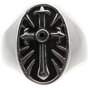 Icon Brand Jewellery Mens Icon Brand Silver Plated Rebel Heritage Onyx Cross Ring Size Medium