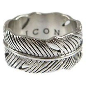 Icon Brand Jewellery Mens Icon Brand Silver Plated Size Large Plume Ring