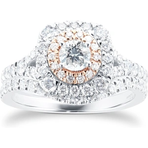 Jenny Packham Brilliant Cut 1.18 Carat Total Weight Bridal Set In 18 Carat White And Rose Gold - Ring Size M