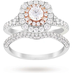 Jenny Packham Brilliant Cut 1.18 Carat Total Weight Bridal Set In Platinum And Rose Gold - Ring Size N