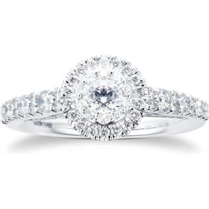 Jenny Packham Platinum 0.75cttw Diamond 8mm Halo Engagement Ring - Ring Size N