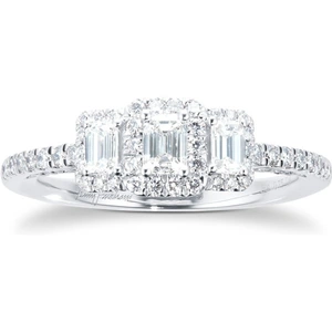 Jenny Packham Platinum 0.75cttw Diamond Emerald Halo 3 Stone Engagement Ring - Ring Size I