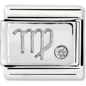 Jewel First Nomination Classic Virgo Zodiac Steel, CZ and 925 Silver Link Charm 330302/06