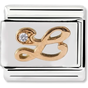 Jewel First Nomination Classic Letter L Steel, CZ and 9k Rose Gold Link Charm 430310/12