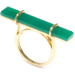 Jewel Tree London 18kt Yellow Gold Vermeil Urban Bar Ring With Green Onyx - UK Q - US 8.25 - EU 57.6