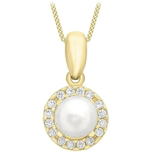 Jewellery Essentials Ladies Essentials 9ct Gold 5mm Pearl and Cubic Zirconia Pendant