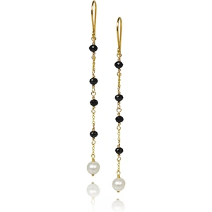 K A R T Ó jewellery Gold Plated Silver Freshwater Pearls & Faceted Black Crystals Earrings