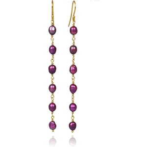 K A R T Ó jewellery Gold Plated Silver & Purple Freshwater Pearls Long Earrings