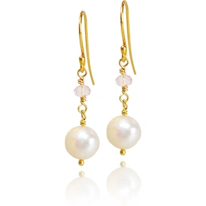 K A R T Ó jewellery Gold Plated Silver Freshwater Pearls & Light Pink Crystals Drop Earrings