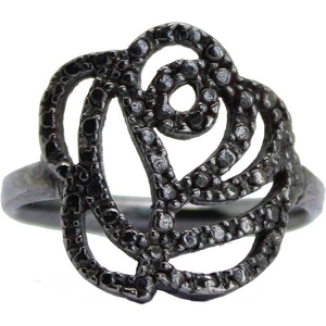 Kate Dumbleton Jewellery Ruthenium Plated Rose Ring - UK N - US 6.75 - EU 53.8
