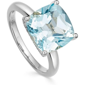 Kiki McDonough Kiki Cushion 18ct White Gold, Diamond Claw & Blue Topaz Ring - Ring Size N