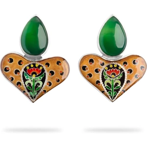 Kimili Sterling Silver & Green Agate Stone Leopard Earrings