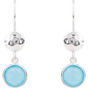 Latelita London Sterling Silver Hammered Circle Drop Earrings With Aqua Chalcedony