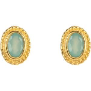 Latelita London Gold Gemstone Birthstone Stud Earring March Aqua Chalcedony