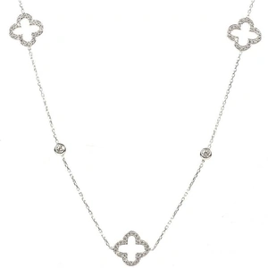 Latelita London Rhodium Plated Long Open Clover Necklace