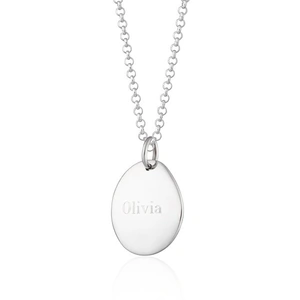 Lily Charmed Engraved Silver Pebble Necklace (Medium)