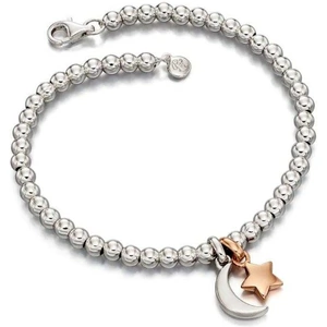 Little Star Gigi Sterling Silver with Rose Gold Double Star and Moon Bead Bracelet