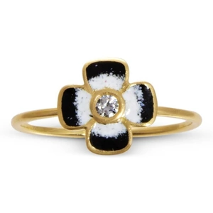 Liz Phillips Anthea Diamond and Enamel Flower Ring - UK G - US 3.5 - EU 45.5