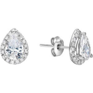 London DE Pear Cut Diamond Halo Platinum Stud Earrings