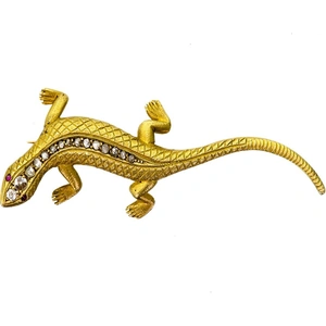 Lori Mesa Antiques & Fine Jewelry Antique 18kt Yellow Gold & Diamond Salamander Brooch