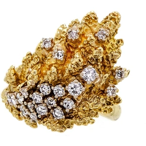Lori Mesa Antiques & Fine Jewelry 18kt Yellow Gold & Diamond Vintage Heavy Circa 1960 Abstract Ring