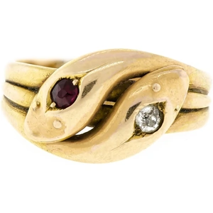 Lori Mesa Antiques & Fine Jewelry Enchanting Diamond & Ruby Double Serpent Ring