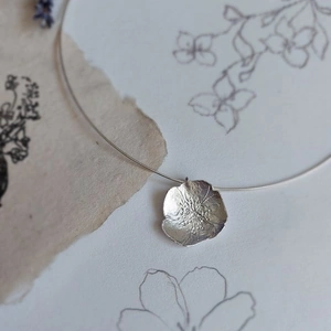 Louisa R Designs Sterling Silver Large Rose Pressed Flower Necklace
