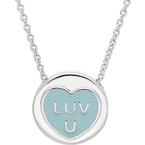 Love Hearts Sterling Silver Blue Enamel Luv U Necklace